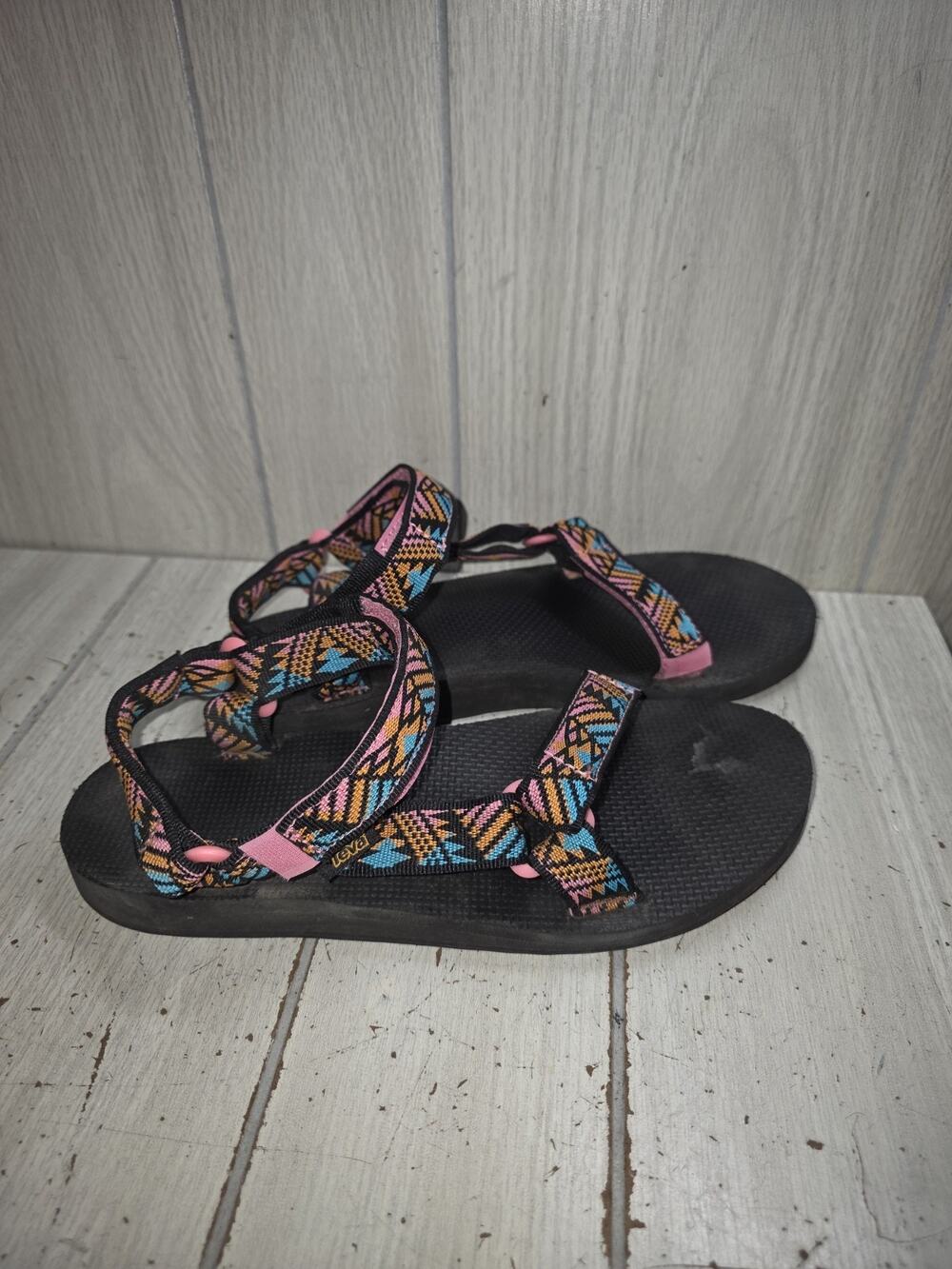 Teva Aztec Original Universal Sandals Pink Orange Teal Ankle Strap Women Sz 9